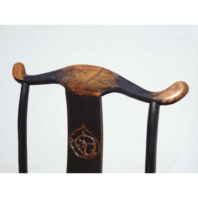 1950s Vintage Asian Chinese Brown Tall-Back Arm Chair For Sale In Los Angeles - Image 6 of 13