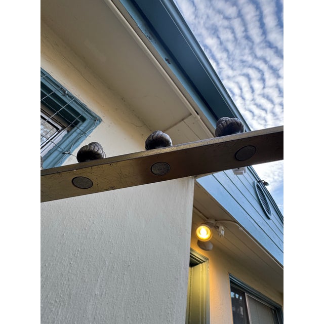 Vintage Brass Commercial Valet Coat Stand With Acorn Finials & Ornate Cast Base, Hotel Lobby Style For Sale In San Francisco - Image 6 of 12