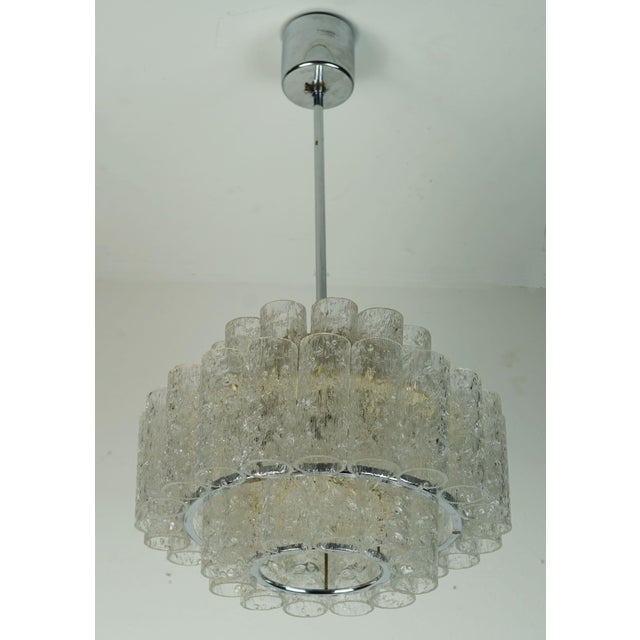 Beige Mid-Century Ice Glass 3-Tier Chandelier with 45 Glass Tubes from Doria Leuchten, 1960s For Sale - Image 8 of 17