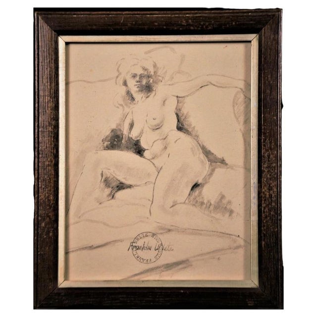 Paper Franklin White, Reclining Female Nude Figure Drawing Study, 20th Century, Pencil on Paper For Sale - Image 7 of 7