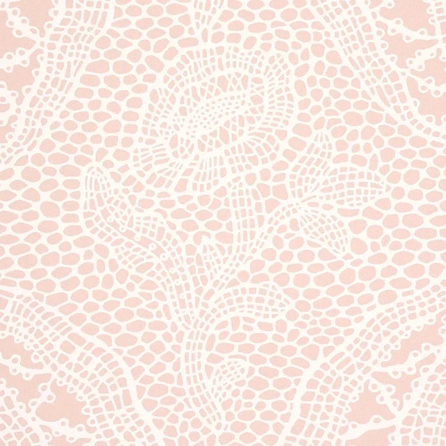 Contemporary Sample - Schumacher Cosette Lace Wallpaper in Blush For Sale - Image 3 of 5