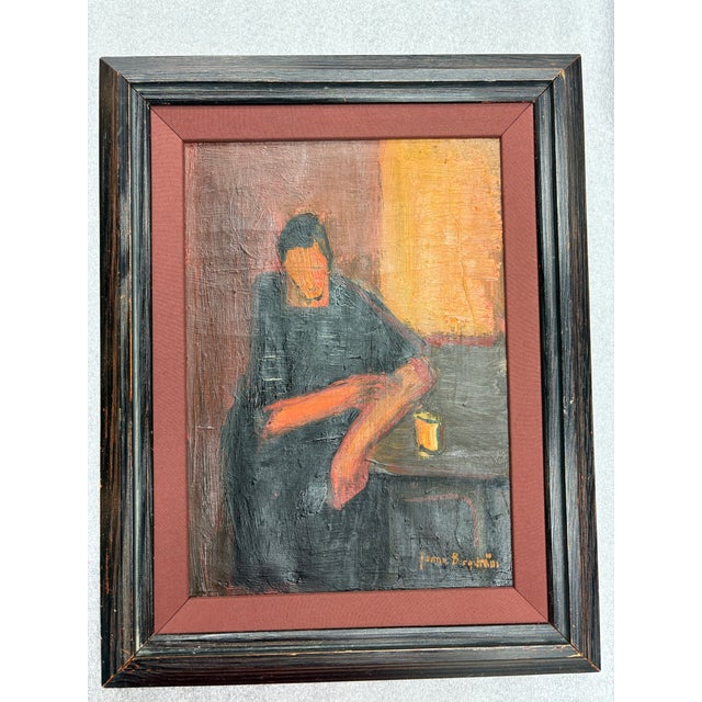 1957 Swedish Jonne Bergstrom Oil Portrait of a Lady With a Beer at the Pub, Lined and Framed For Sale - Image 11 of 11