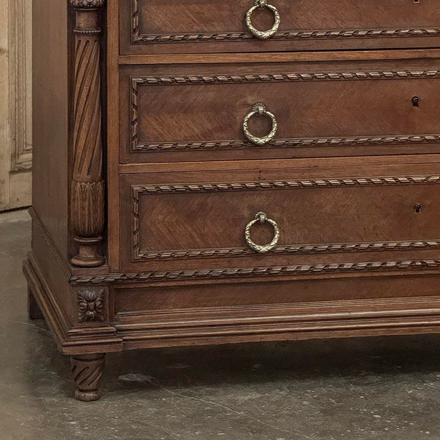 19th Century French Louis XVI Walnut Marble Top Commode For Sale In Dallas - Image 6 of 16