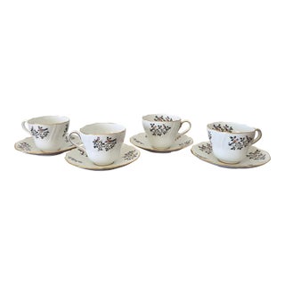 1970s Spode English Bone China Bird Teacups & Saucers, Set of 4 For Sale