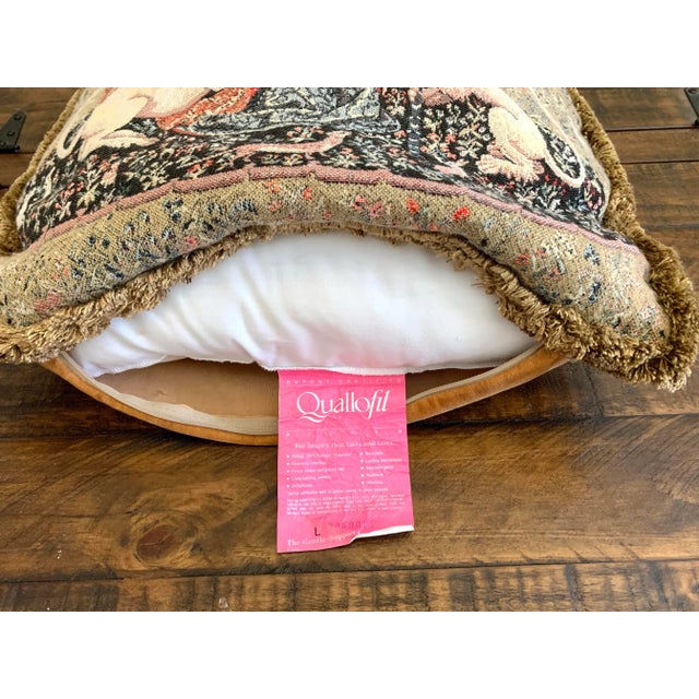 1970s Vintage Metrax Belgian Tapestry Throw Decorative Pillow Lady and the Unicorn Jacquard Woven For Sale - Image 5 of 11