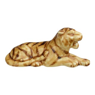 Mid Century Modern Ceramic Lion Figurine in Brown For Sale