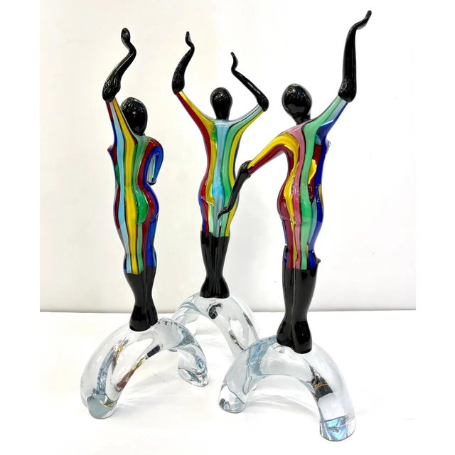 Glass 1980s Italian Colorful Murano Glass Set 3 Ballet Dancers For Sale - Image 7 of 12