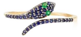 14k Solid Gold Serpent Ring With Pave Set Sapphires & Emeralds Ring Size 6