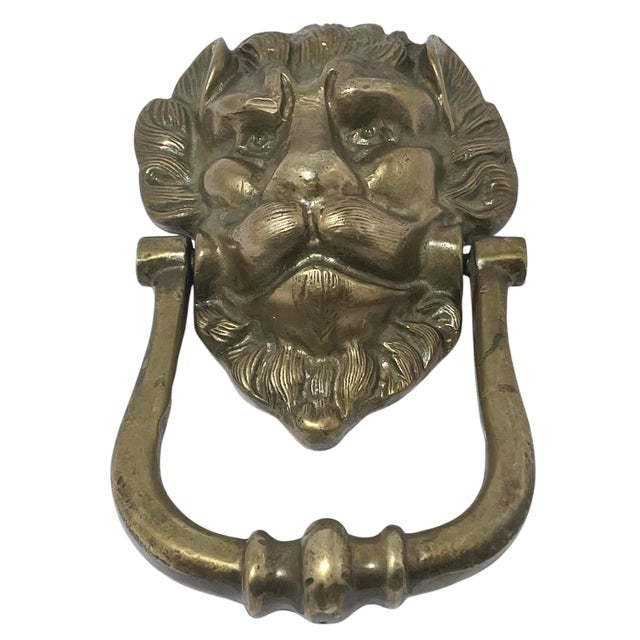 1940s English Brass Lion Head Door Knocker For Sale - Image 4 of 9