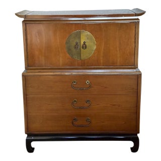 Kent-Coffey “Amerasia” Walnut Chest on Chest, Mid-Century Modern Cabinet For Sale