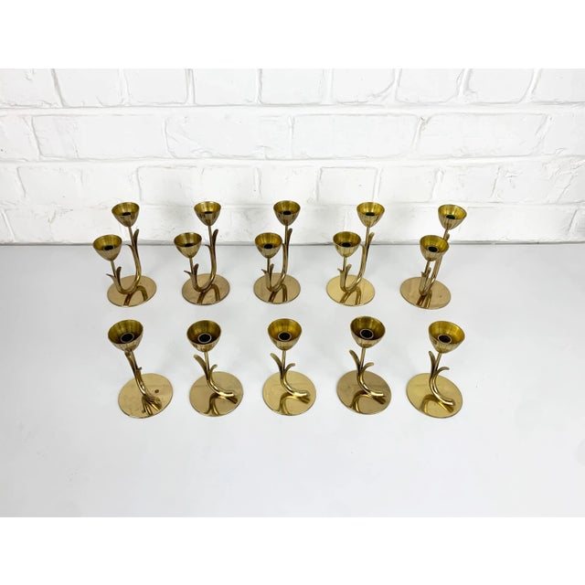 Gold Scandinavian Brass Candlesticks by Gunnar Ander for Ystad Metall, Sweden, 1960s, Set of 10 For Sale - Image 8 of 14