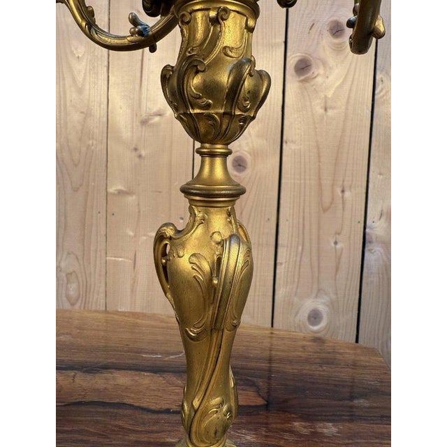 Metal Louis XV Style Gilt Bronze Candleholders by Ferdinand Barbedienne, Set of 2 For Sale - Image 7 of 9