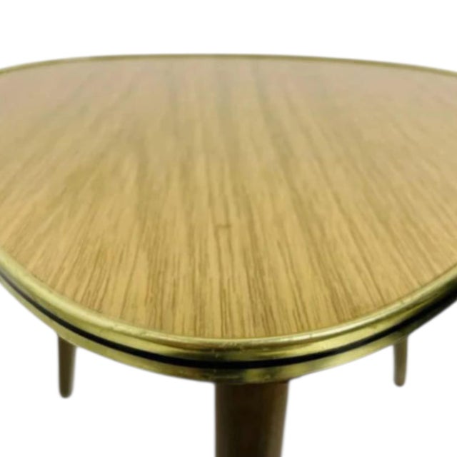 Vintage Triangular Werzalit Side Table with Tapered Wood Legs, 1950s For Sale - Image 4 of 11