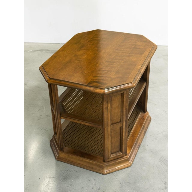 1970s Late 20th Century Ethan Allen Caned Manor Side Table For Sale - Image 5 of 12