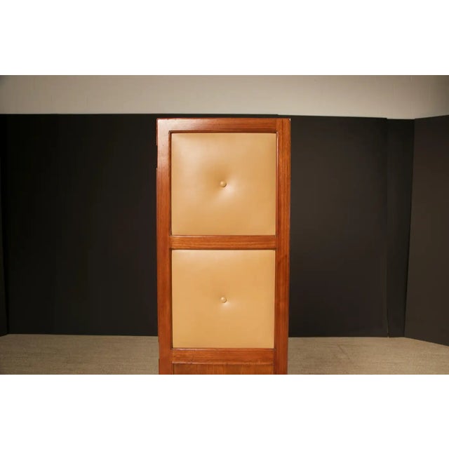 Brazilian Hardwood, Leather and Mirrored Panel Folding Screen, Brazil, C 1960s For Sale - Image 12 of 18