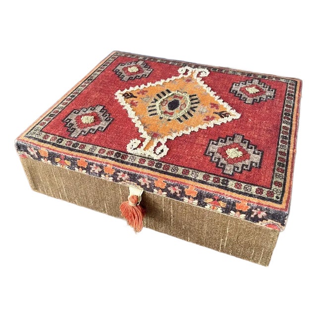 1970s Vintage Turkish Kilim Rug Upholstery Box For Sale