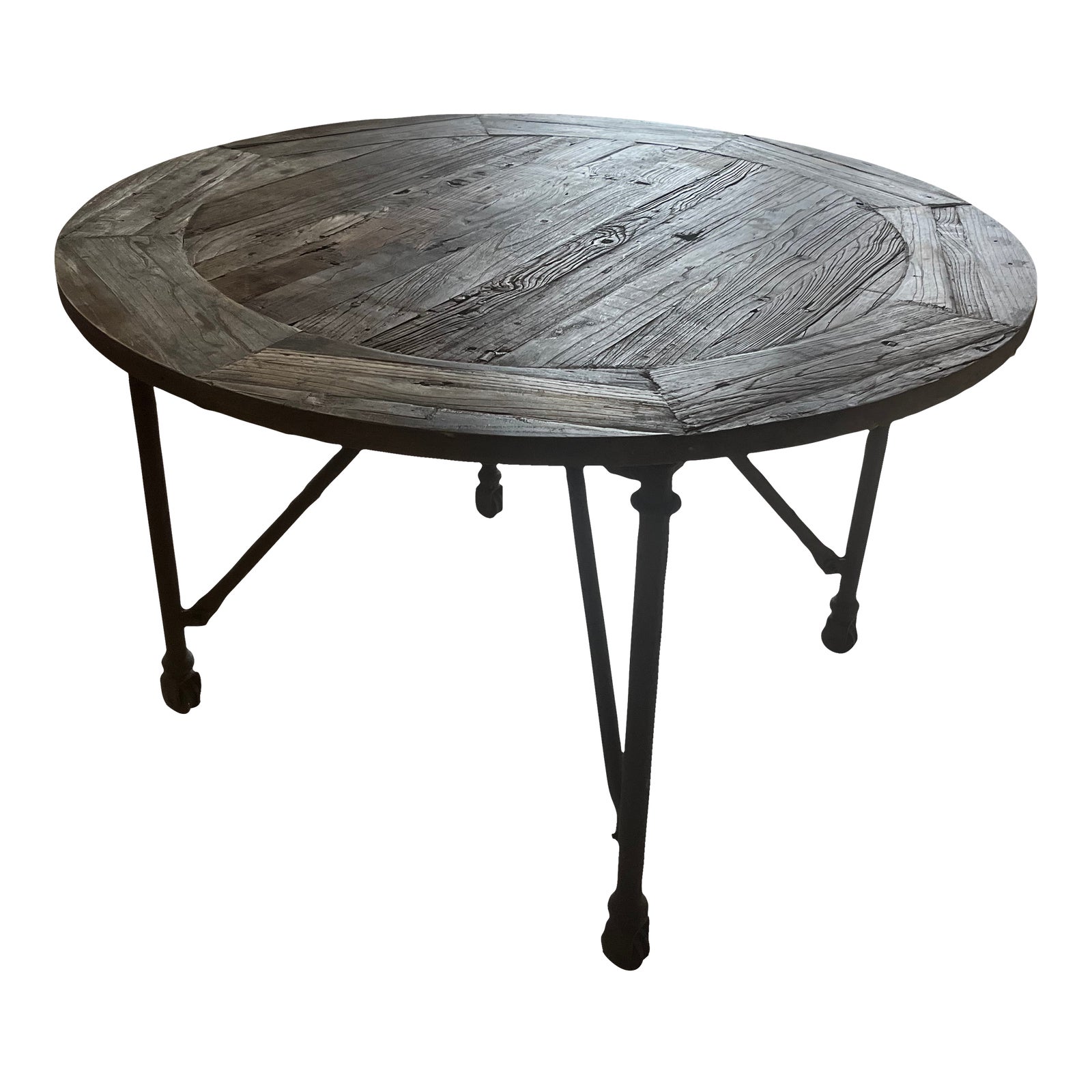 Restoration Hardware Reclaimed Wood and Iron Round Table | Chairish