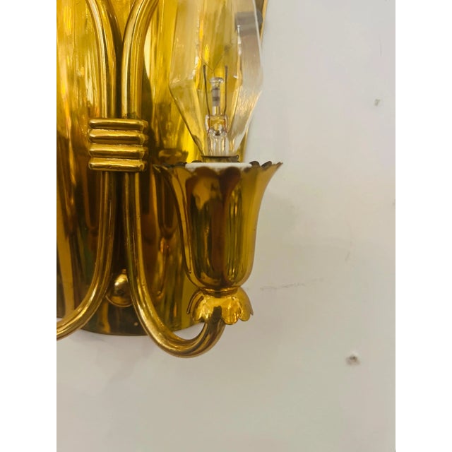 1960s Golden Brass Regency Italian Mid Century Wall Lamps - A Pair For Sale In New York - Image 6 of 11