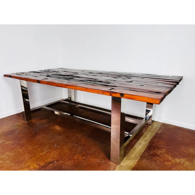Brutalist Raw Wood & Chrome Dining Table For Sale - Image 3 of 12