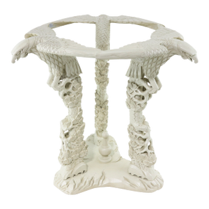 Vintage Hand-Carved Eagle Leg Glass Top White Side Table/Display Table