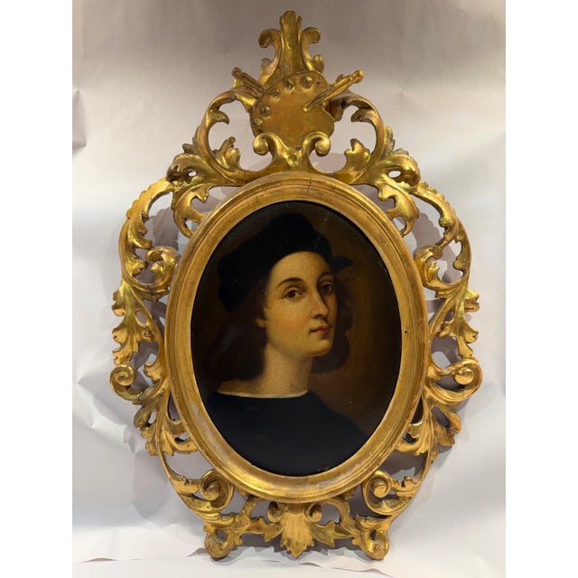Black 18th Century Italian Portrait Painting After Raphael's Self Portrait For Sale - Image 8 of 11