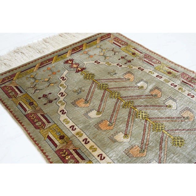 Extremely Fine Antique Turkish Silk Hereke Rug 2'6'' X 3'5'' For Sale - Image 9 of 12