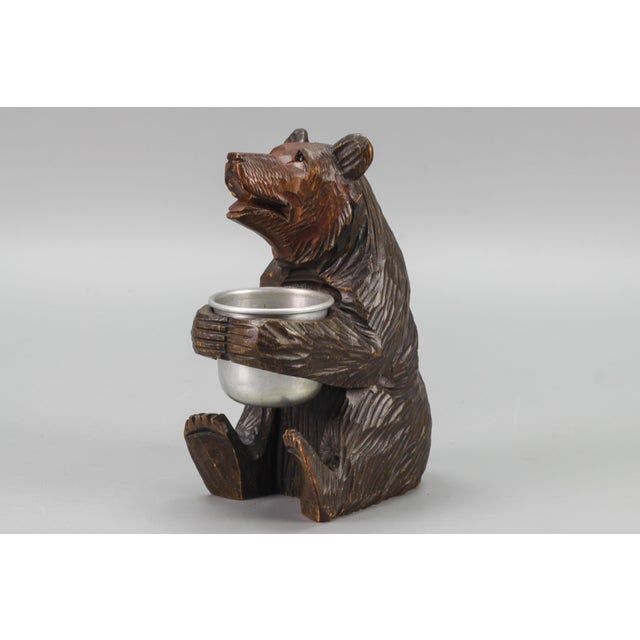 Wood Hand-Carved Black Forest Bear with Aluminum Pot, 1920s For Sale - Image 7 of 18