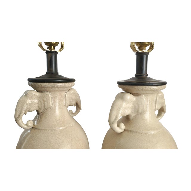 Beige Lamp Pair Maitland Smith Elephants Signed For Sale - Image 8 of 13