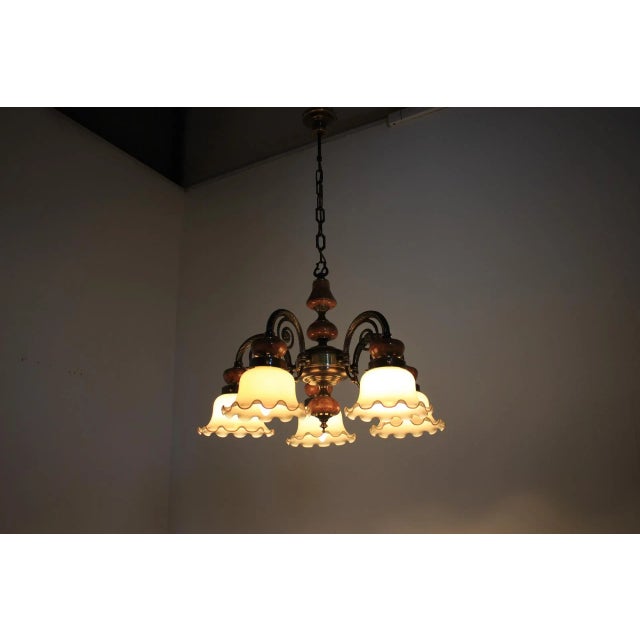 Large 6-Armed Brass Chandelier, 1980s For Sale - Image 10 of 11