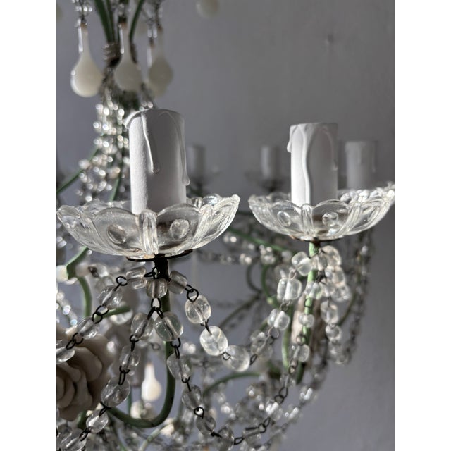 One of a Kind Green and White Opaline Roses Cherub Crystal Chandelier 12 Lights For Sale - Image 12 of 12