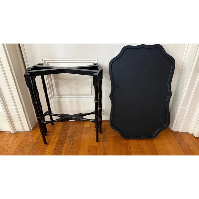 1990s 1990s Chinoiserie Style Faux Bamboo Tray Table With Painted Top For Sale - Image 5 of 10