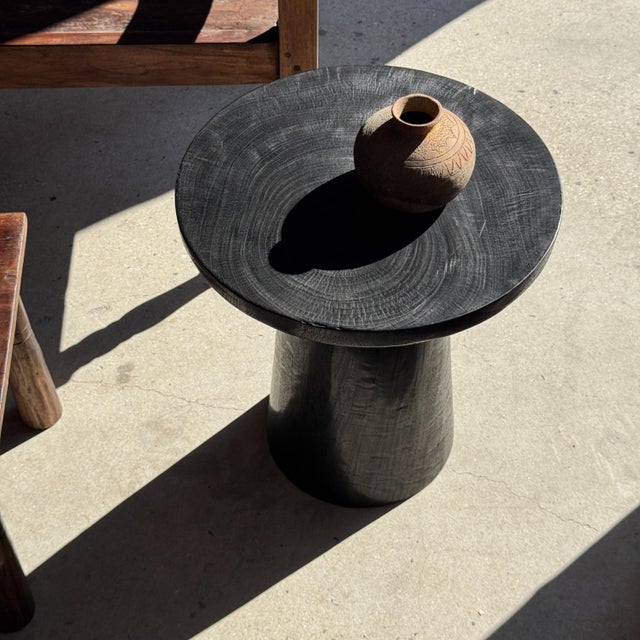 Wood Side Table in Black Mango Wood with Minimalist Conical Base, 1980s For Sale - Image 7 of 11