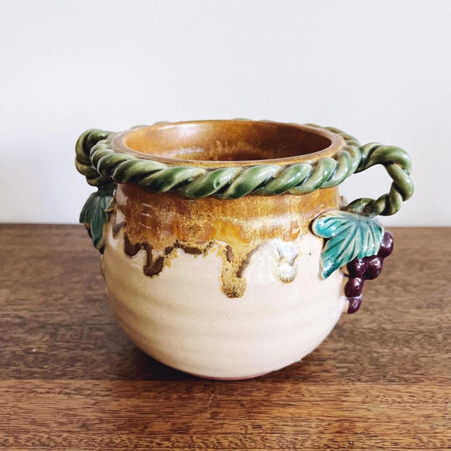 Vintage Studio Pottery Ceramic Jar With Grape Handles For Sale - Image 4 of 7