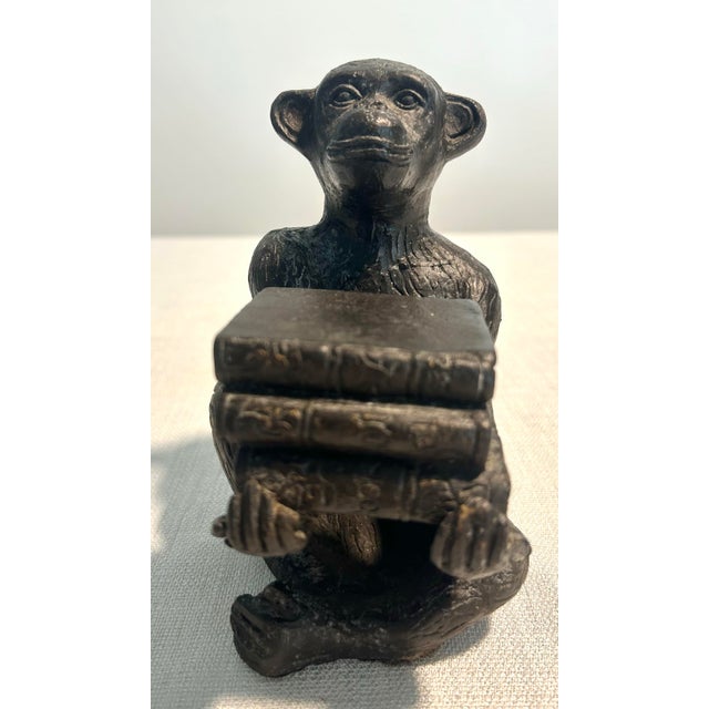 20th C. MCM Chopstick for Andrea by Sadek Cast Iron Monkey Book Ends For Sale - Image 4 of 6