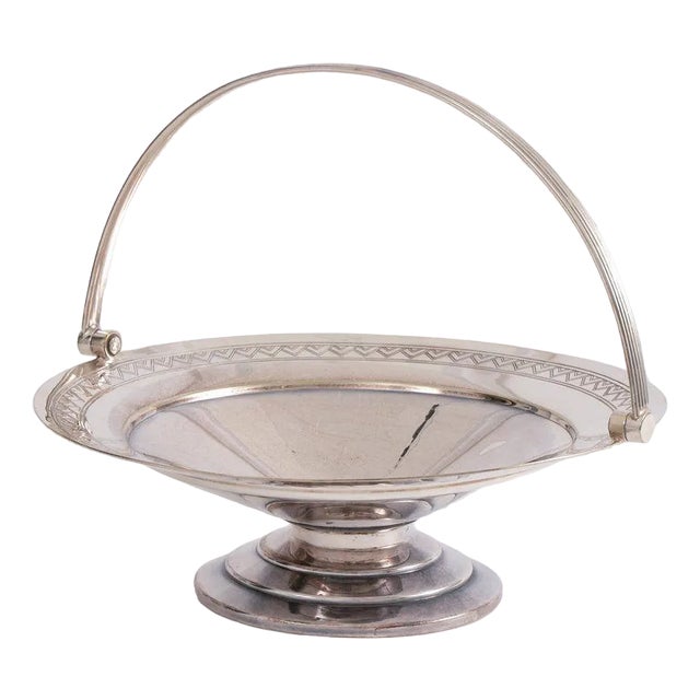 Art Deco Silver-Plated Handled Tazza with a Geometric Design Border, United Kingdom, 1930s For Sale