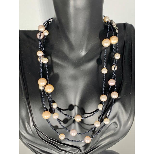 Fresh Water Pearl Single Strand Necklace with Black Spinel Opera Length 46 Inch For Sale - Image 12 of 18