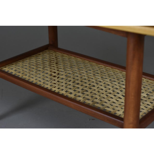 Brown Scandinavian Modern Coffee Table with Rattan Shelf, 1960s For Sale - Image 8 of 11