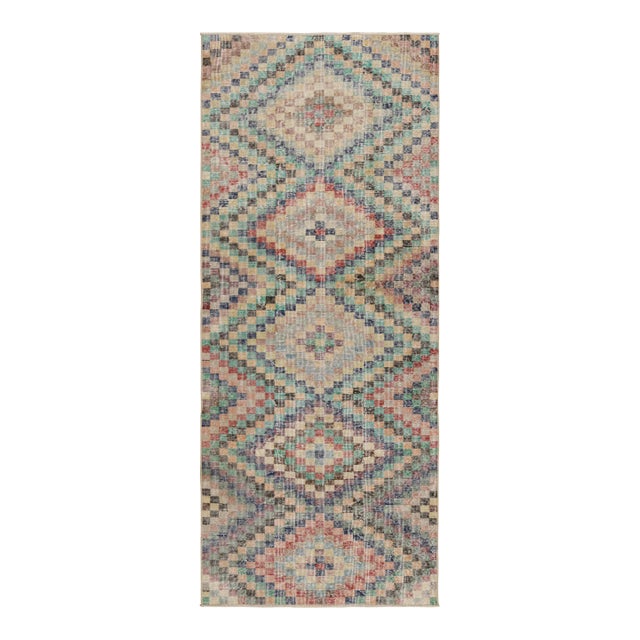Vintage Zeki Müren Runner With Polychromatic Geometric Patterns From Rug & Kilim For Sale