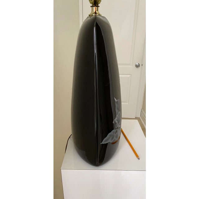 Art Deco 1980s Extra Large Black Ceramic Lamp With Calla Lily Motif For Sale - Image 4 of 8