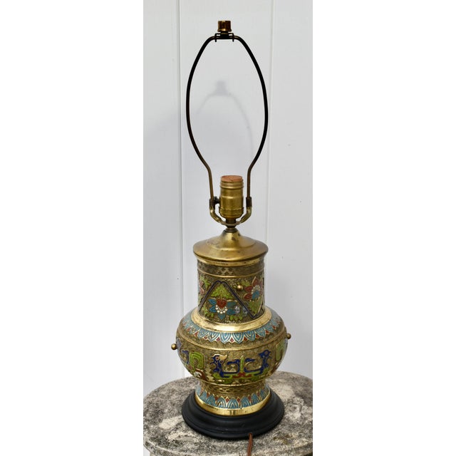 Japanese Antique Brass & Chemplave Japanese Table Lamp For Sale - Image 3 of 10