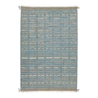 9 X 13 Modern Moroccan Style Wool Rug in Blue Featuring Geometric Design For Sale