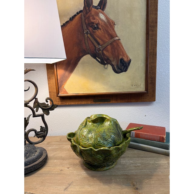 Large Vintage cabbage serving dish with lid and matching ladle. 11x11x9” T Holland Mold California, USA