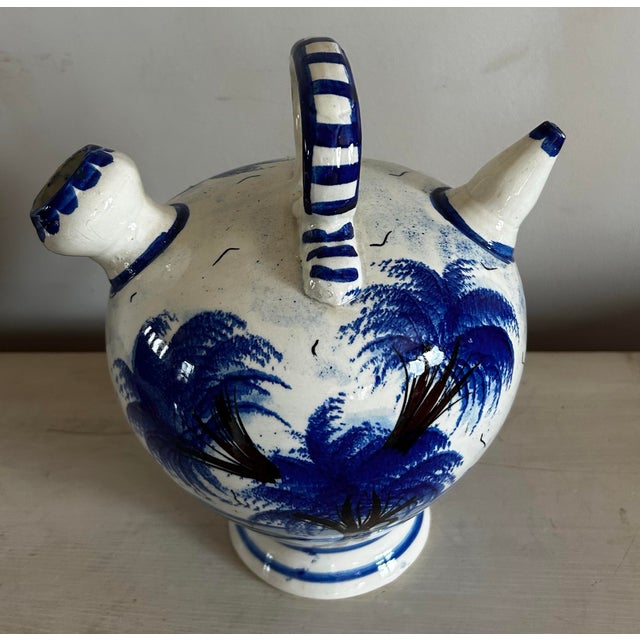 Spanish Vintage Spanish Blue & White Decorated Water Jug For Sale - Image 3 of 9