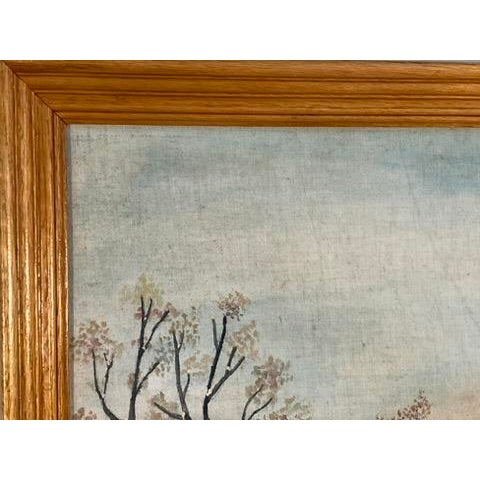 Folk Art Winter Farm Scene by Constantine, 1971 – Snowy Americana Landscape For Sale In Orlando - Image 6 of 9