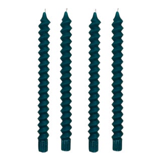 Postmodern Spiral Taper Candles in Peacock Green - Set of 4 For Sale