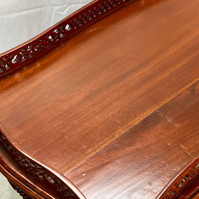 Chippendale Style Tea Table W/ Serpentine Fretwork Gallery For Sale - Image 4 of 12