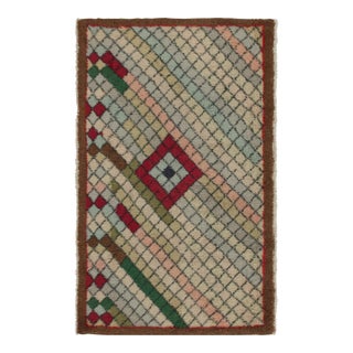 1960s Vintage Distressed Industrial Deco Rug in Multicolor Diamond Patterns For Sale