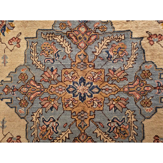Vintage Turkish Oushak Rug, Handwoven Geometric Pattern, Ivory & Blue, 8' x 11' For Sale - Image 18 of 18