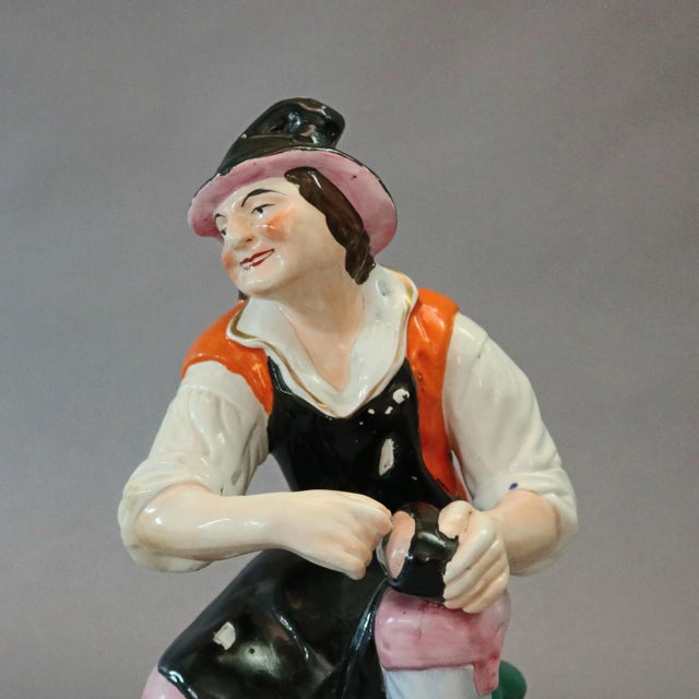 English Antique English Staffordshire Hand Painted Figural Porcelain Cobbler For Sale - Image 3 of 11