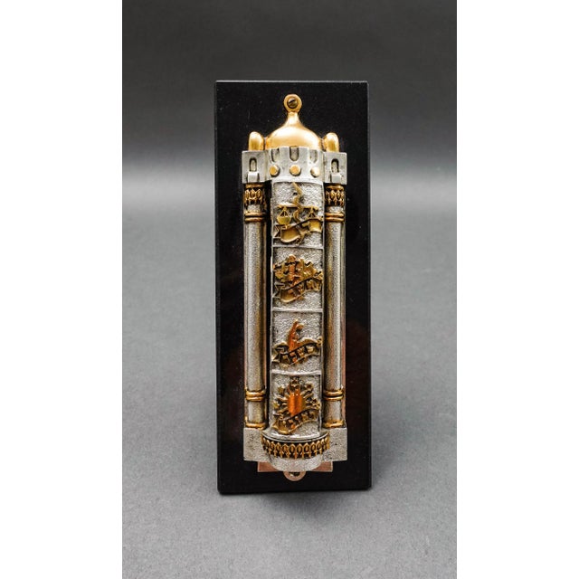 Mid 20th Century Frank Meisler Judiaca 12 Tribes Rotating Mezuzah Case Sculpture on Marble Stand For Sale - Image 4 of 9